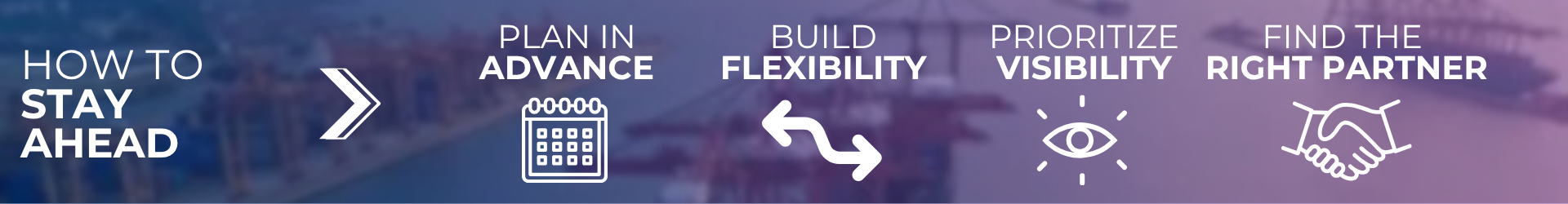 Photo of Irish freight shipment with overlayed text: "How to stay ahead: plan in advance, build flexibility, prioritize visibility, and find the right partner"